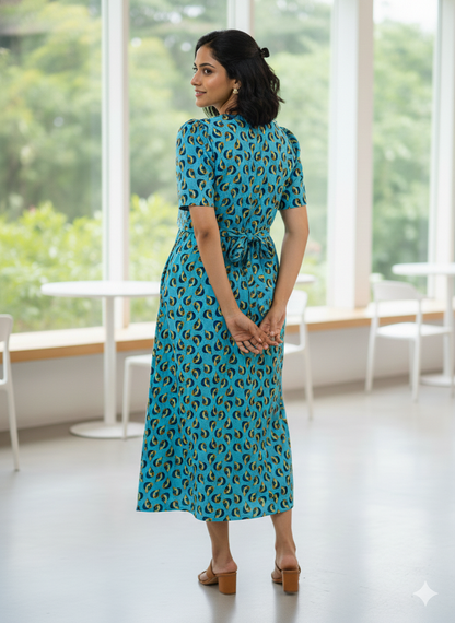 Capri Feeding Wear with Puff Sleeve Blue Waterdrop