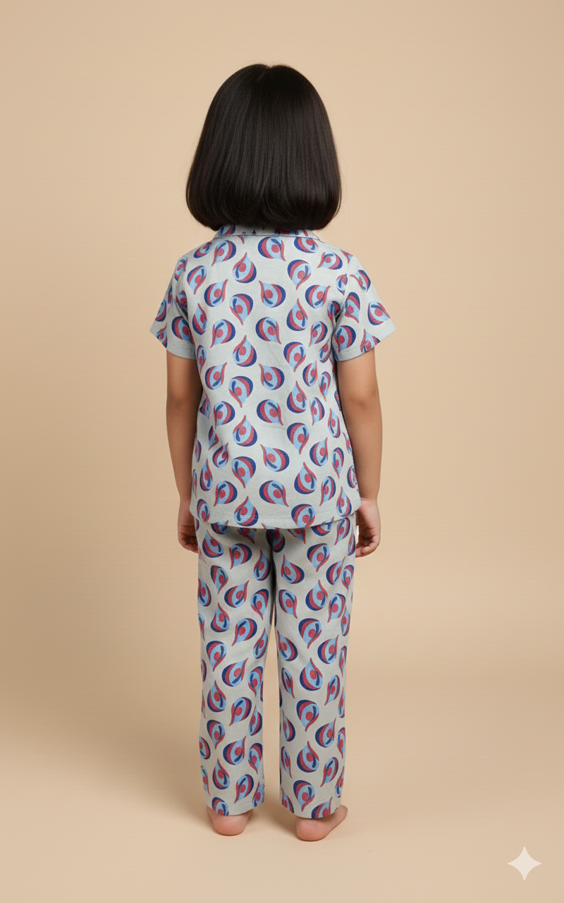 Kids All over printed night suit pack of 3 Pale Pink Silver Drop & navy space