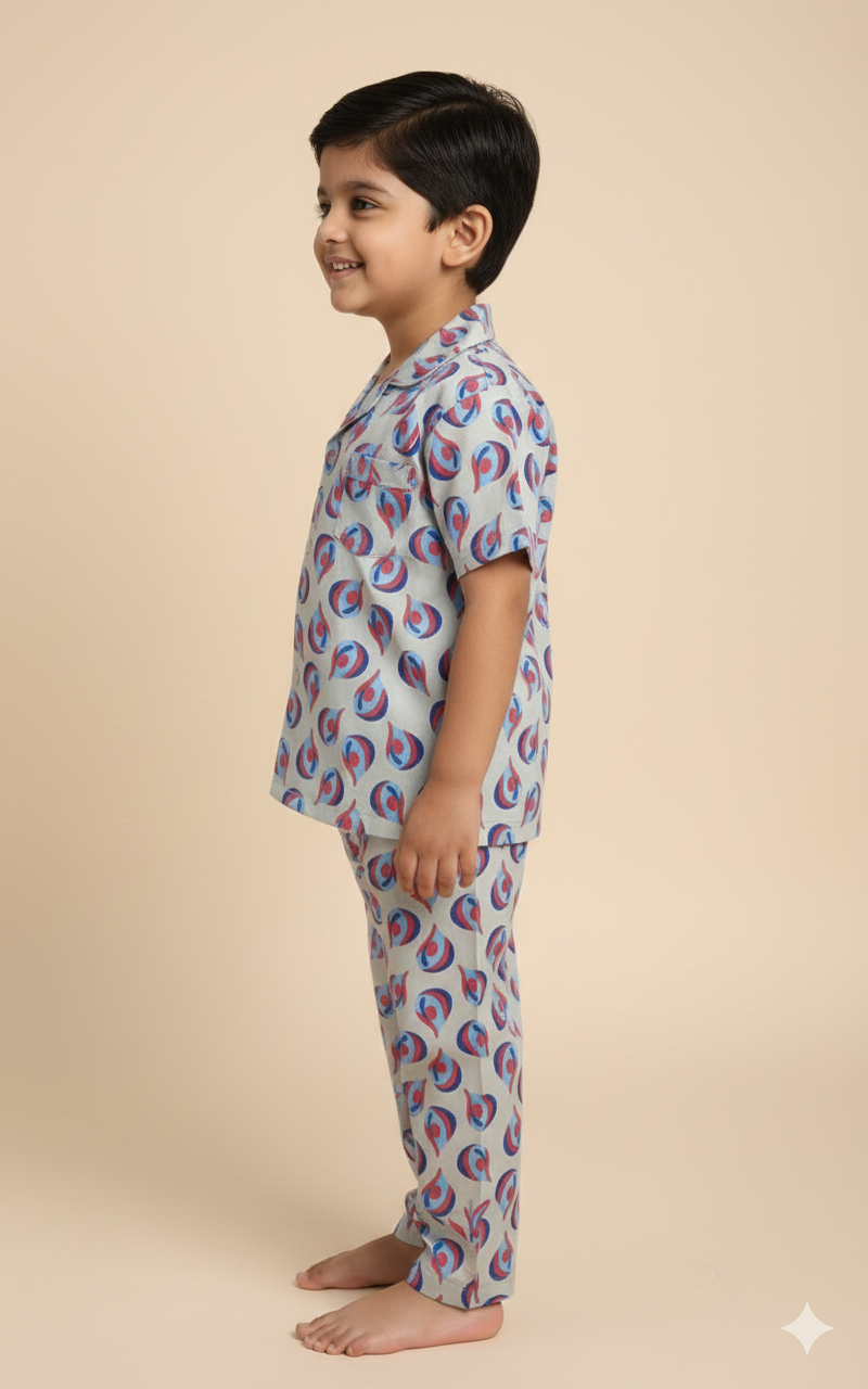 Kids All over printed night suit pack of 3 Pale Pink Silver Drop & navy space