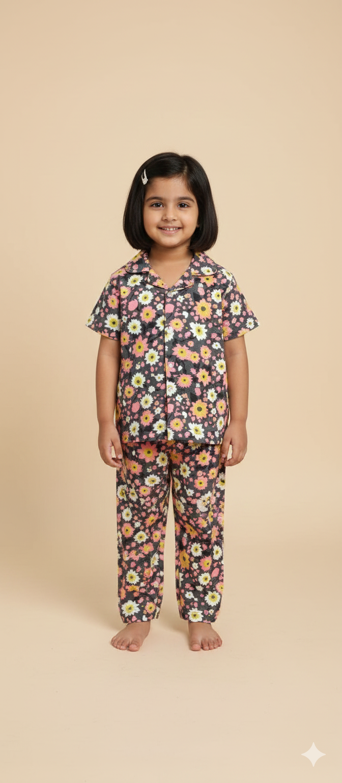 Brown Multi Daisy Kids Night suit