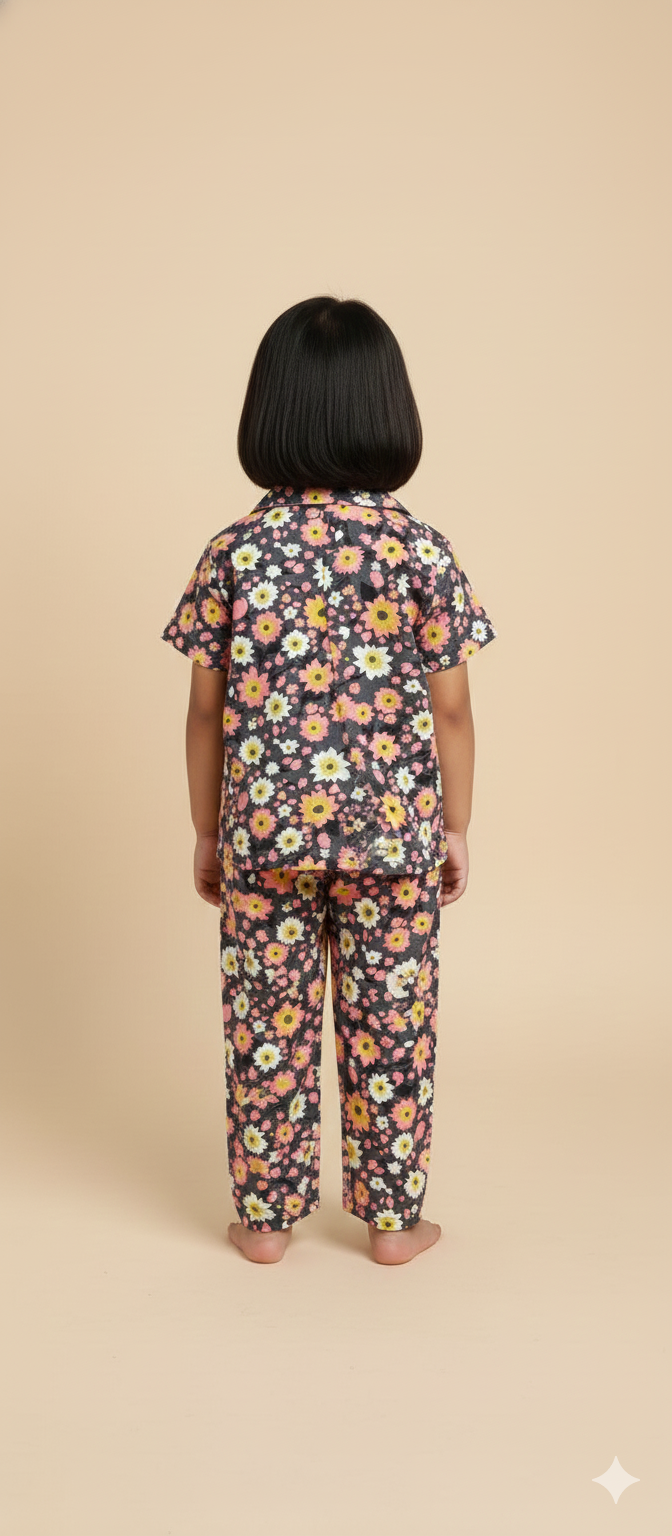 Kids All over printed night suit pack of 3 red Rainbow  yellow mickey and  Brown Daisy