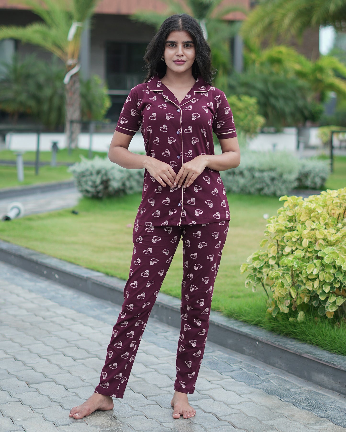 Stylish heart printed Co-Ord pyjama Set