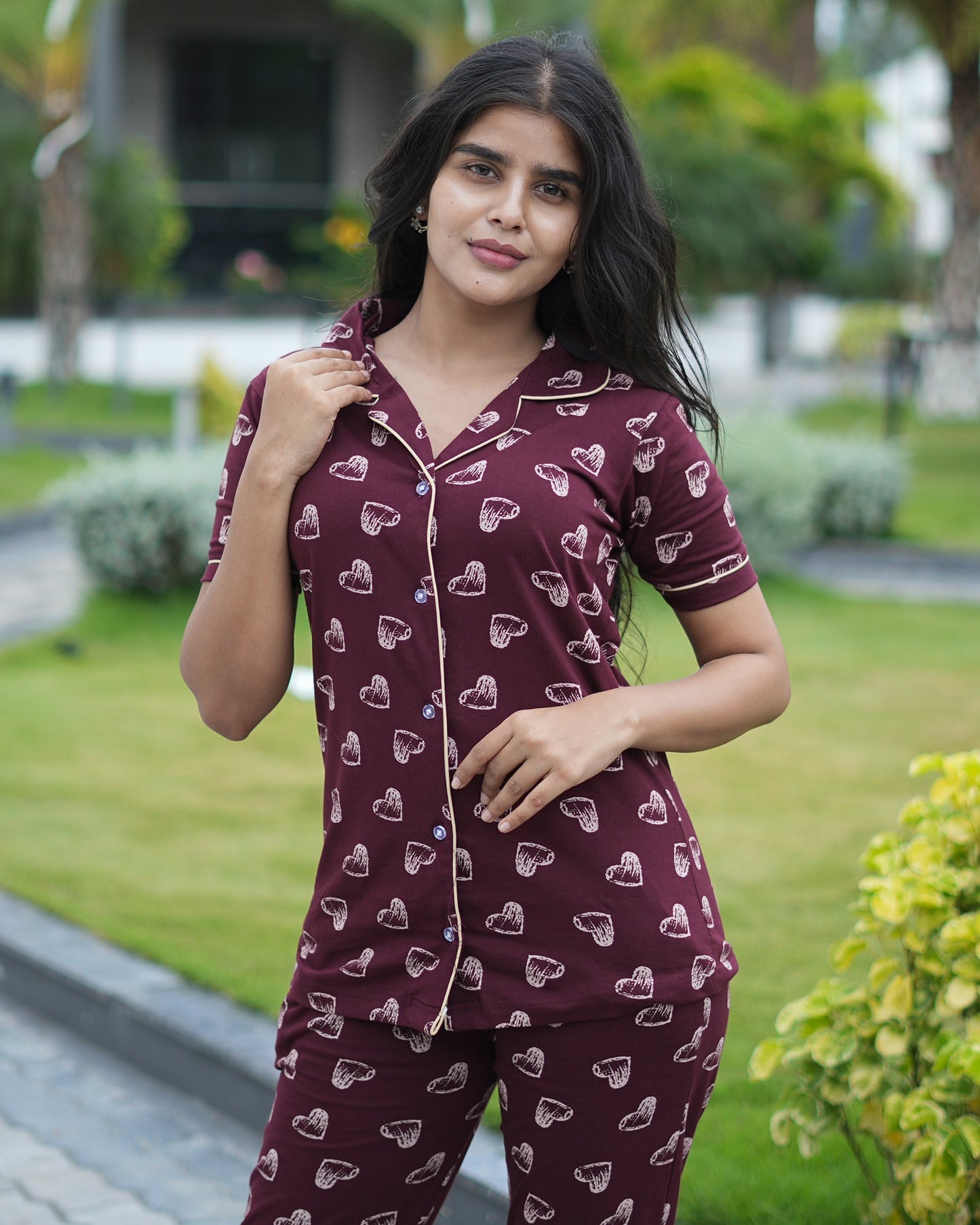 Stylish heart printed Co-Ord pyjama Set