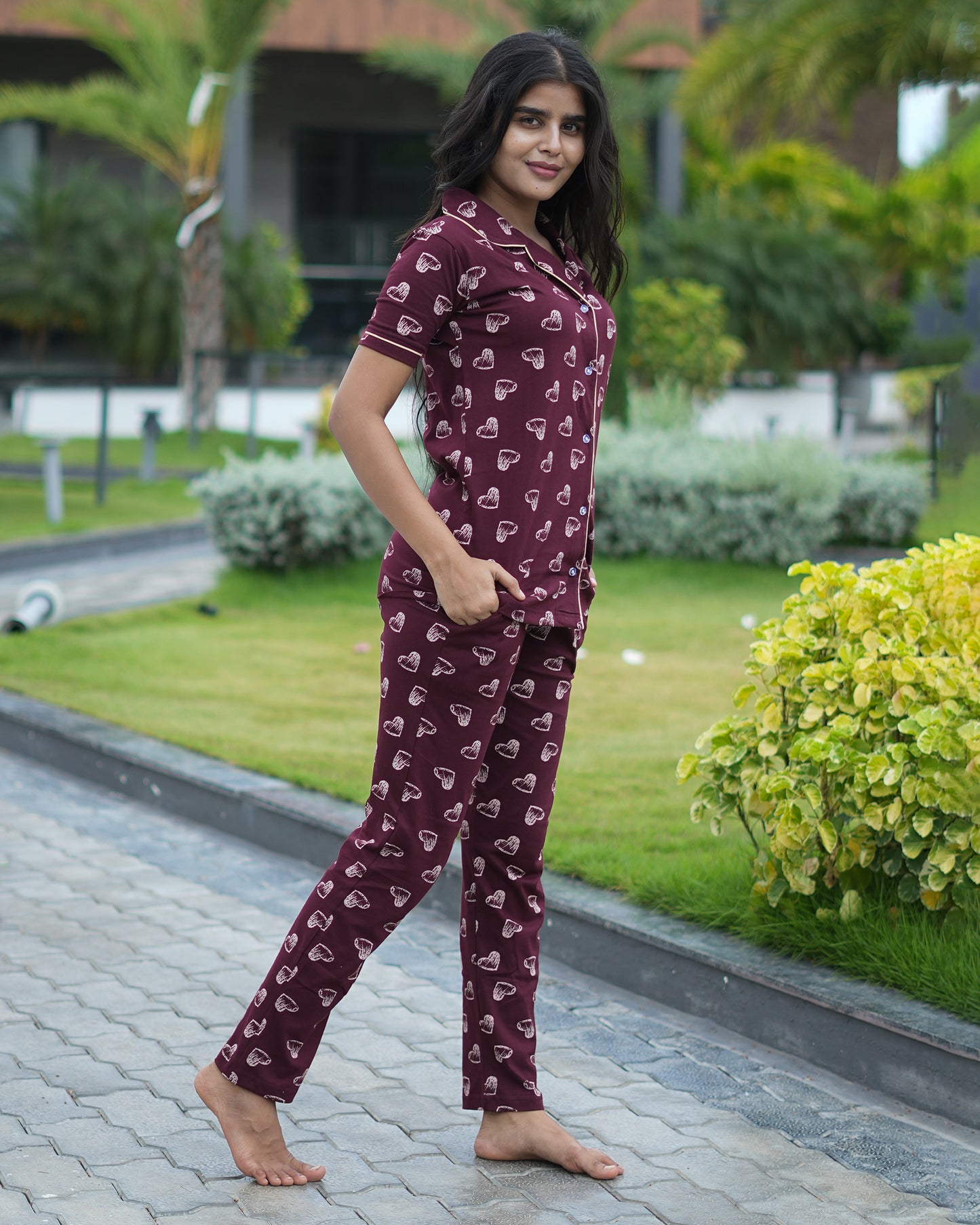 Stylish heart printed Co-Ord pyjama Set