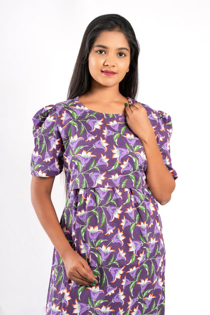 Capri Feeding Wear with Puff Sleeve Violet Floral