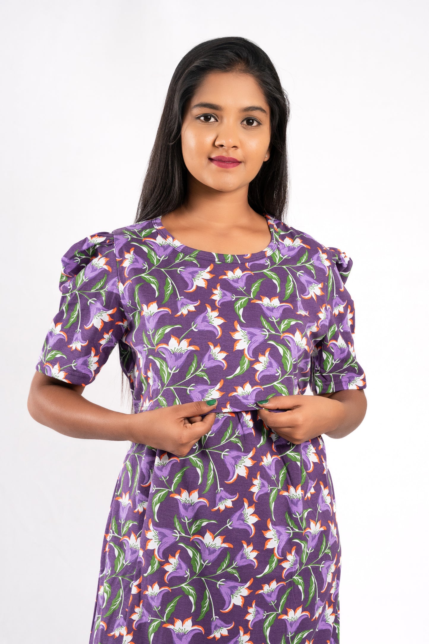 Capri Feeding Wear with Puff Sleeve Violet Floral