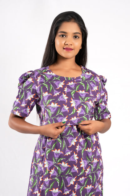 Capri Feeding Wear with Puff Sleeve Violet Floral