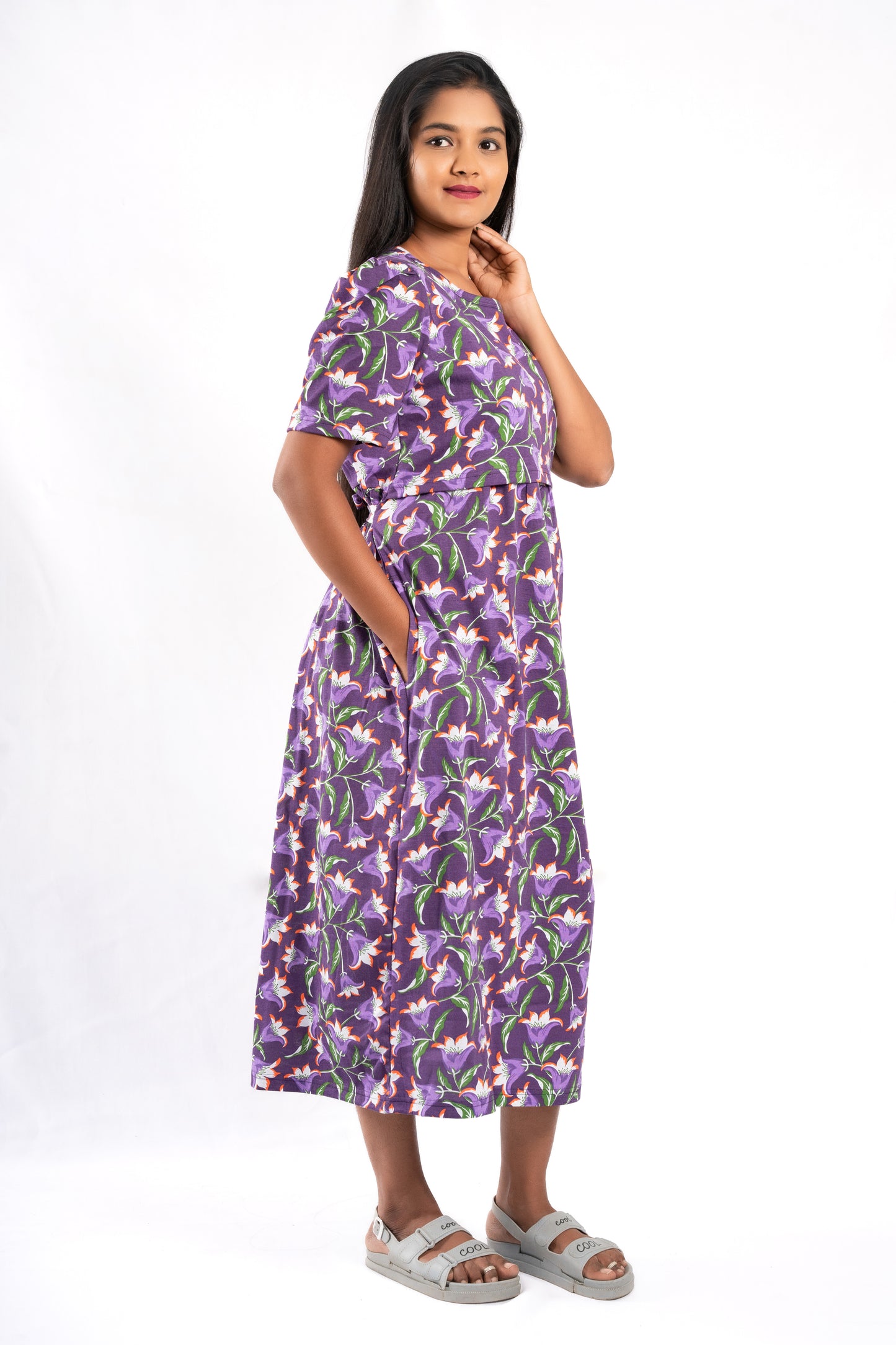 Capri Feeding Wear with Puff Sleeve Violet Floral