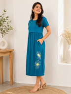 Capri Feeding Wear without Puff Sleeve Teal yellow Floral