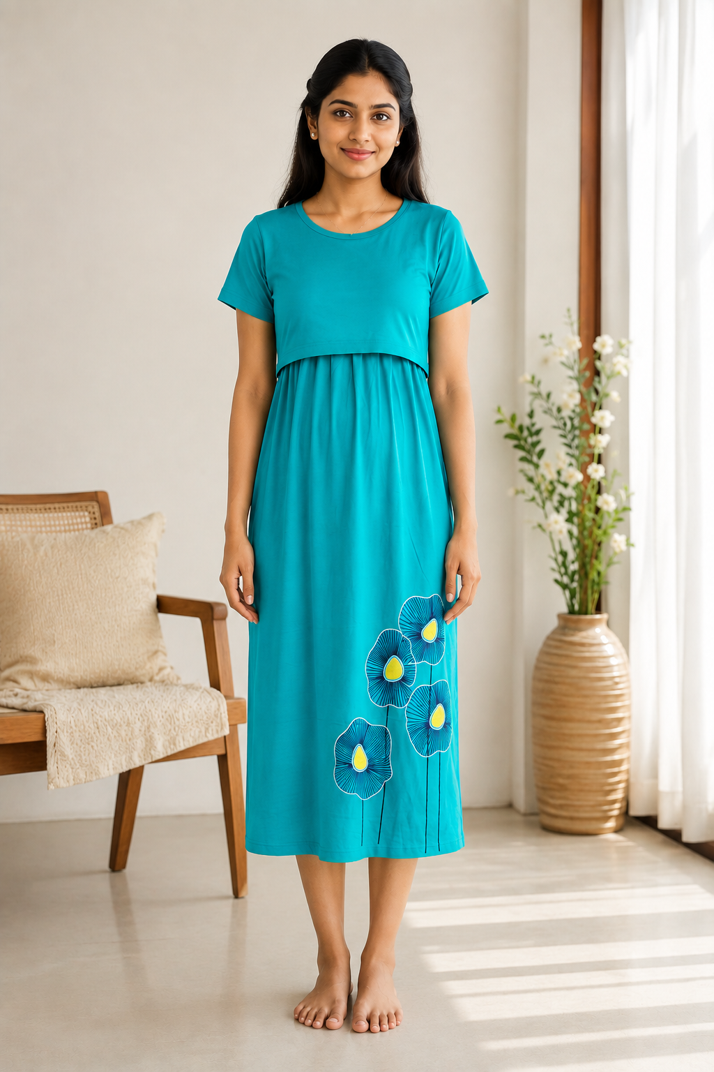 Capri Feeding Wear without Puff Sleeve Ram Green Floral