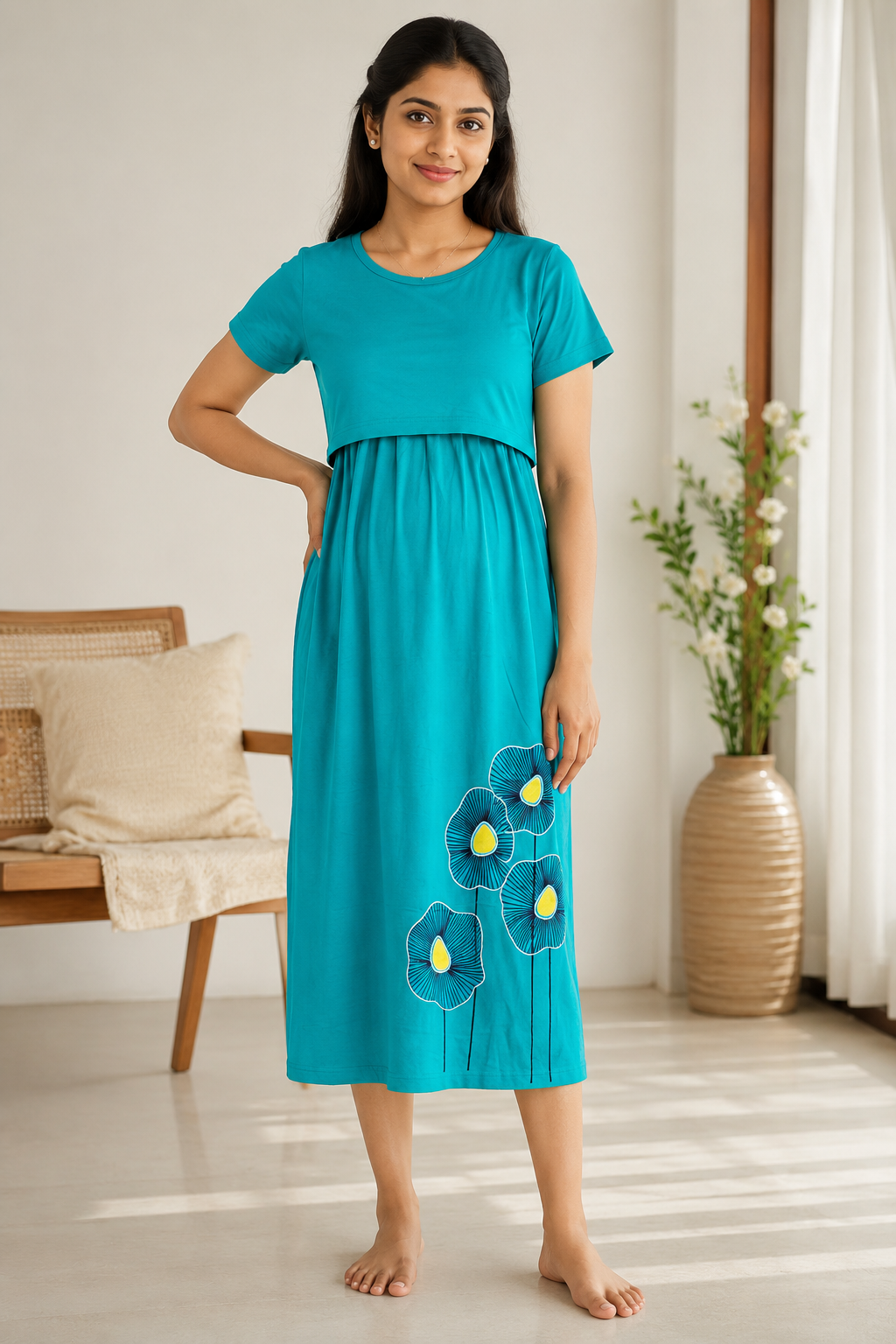 Capri Feeding Wear without Puff Sleeve Ram Green Floral