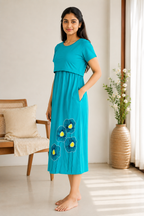 Capri Feeding Wear without Puff Sleeve Ram Green Floral