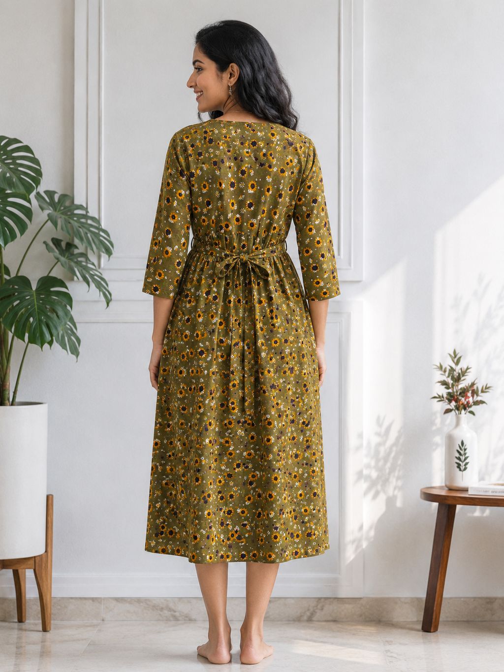 Green Sunflower Zipless Feeding Mid Sleeves capri Length