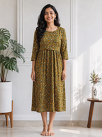 Green Sunflower Zipless Feeding Mid Sleeves capri Length