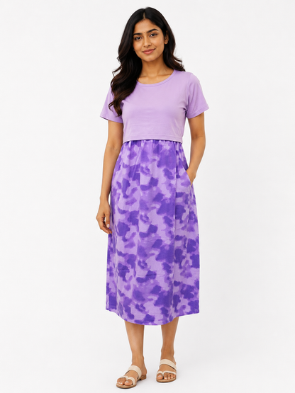 Capri Feeding Wear without Puff Sleeve Plain Lavendar Tide