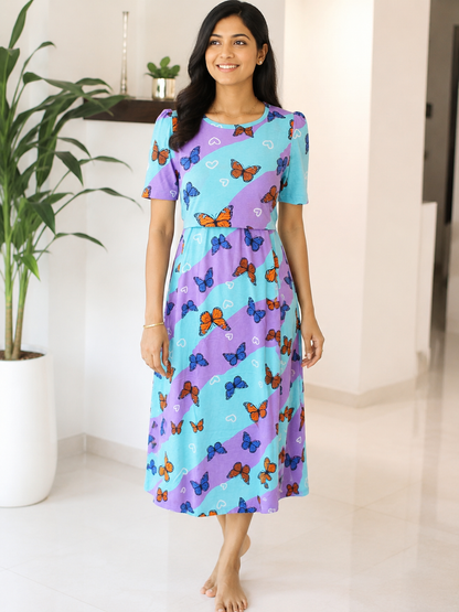 Capri Feeding Wear with Puff Sleeve Pastel Wings