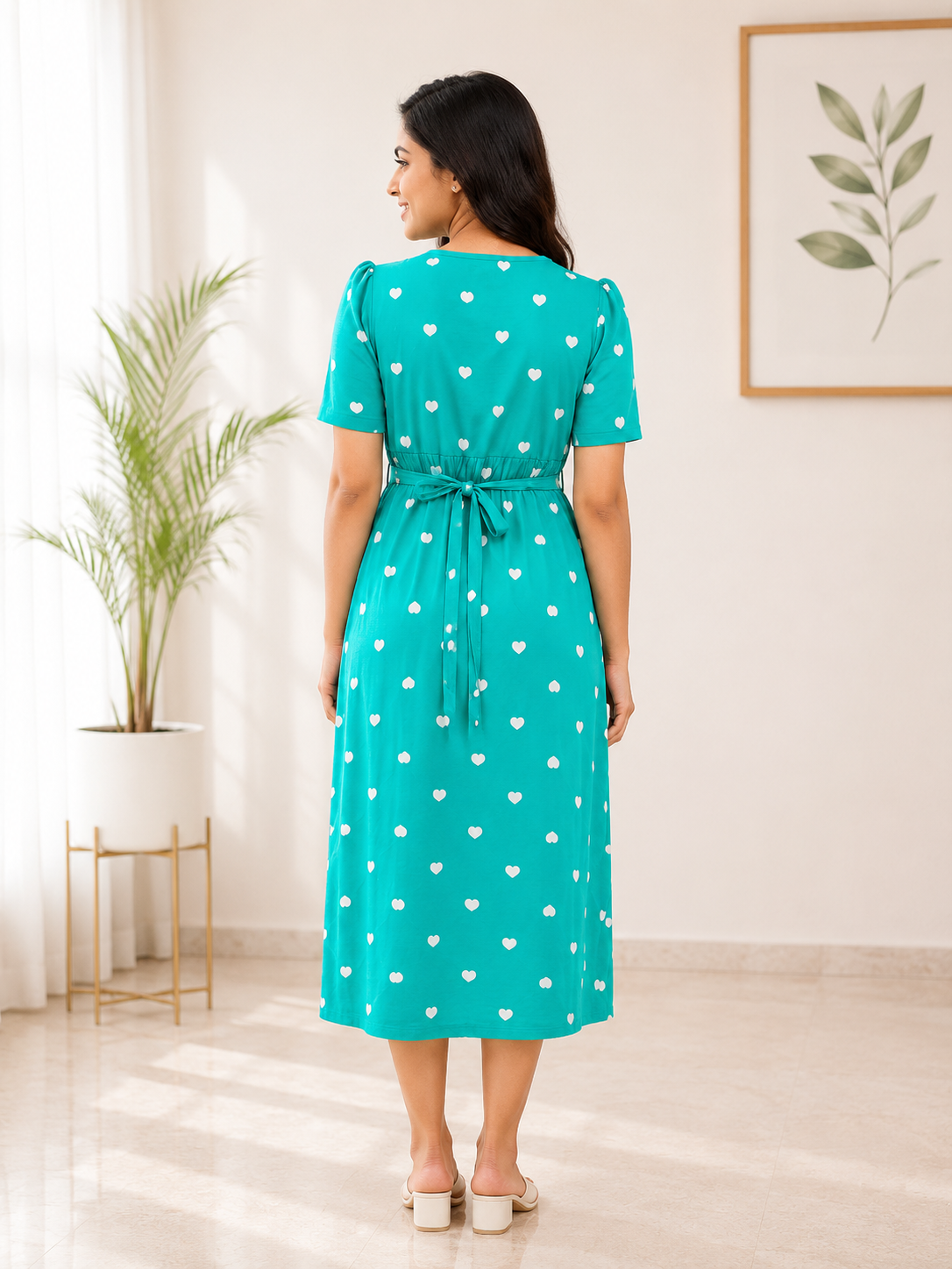 Capri Feeding Wear with Puff Sleeve Green Heart