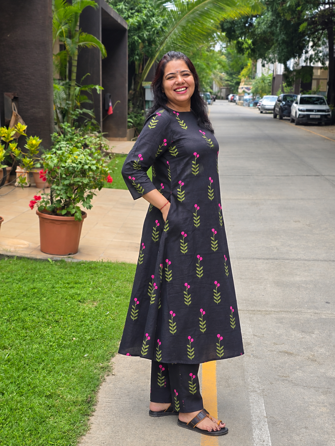 Roselle Black Jaipuri A line Printed Top | LCTR 013