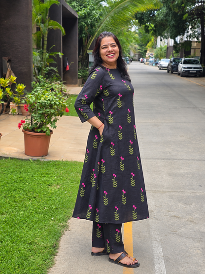 Roselle Black Jaipuri A line Printed Top | LCTR 013