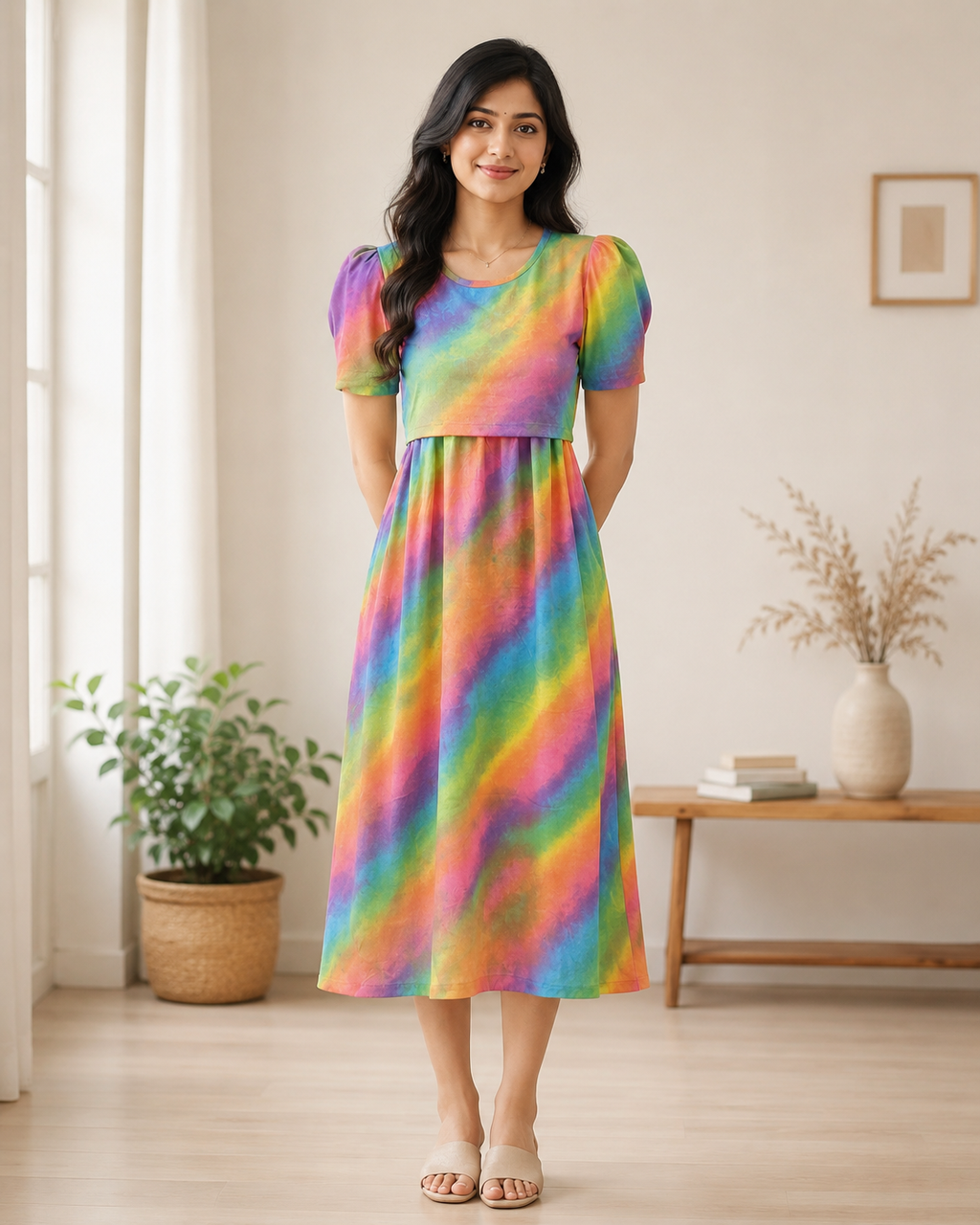 Capri Feeding Wear with Puff Sleeve Rainbow