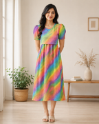 Capri Feeding Wear with Puff Sleeve Rainbow