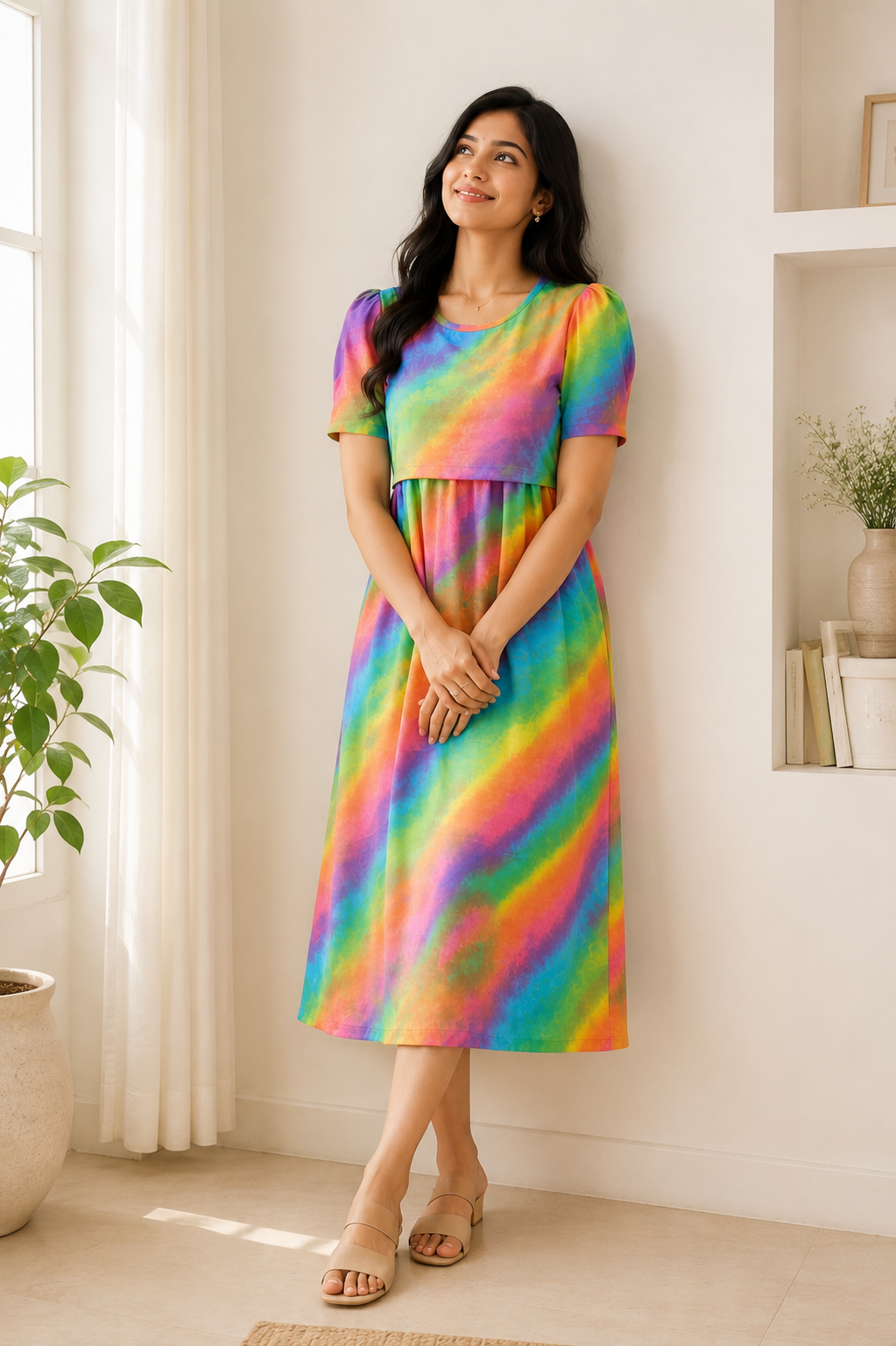 Capri Feeding Wear with Puff Sleeve Rainbow