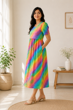 Capri Feeding Wear with Puff Sleeve Rainbow