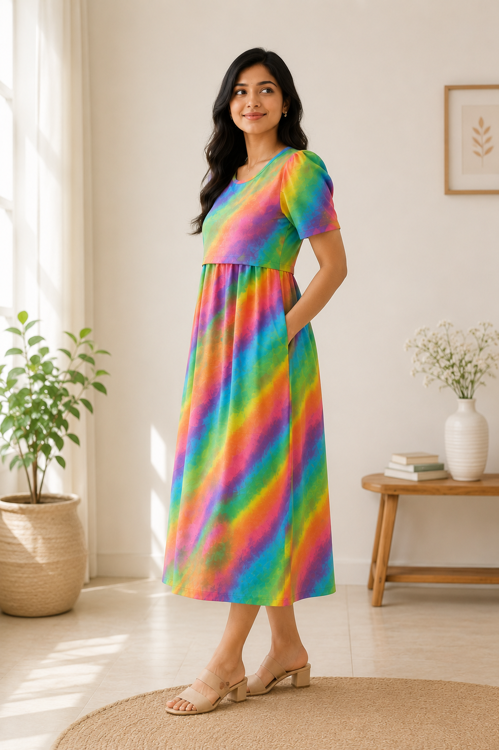 Capri Feeding Wear with Puff Sleeve Rainbow