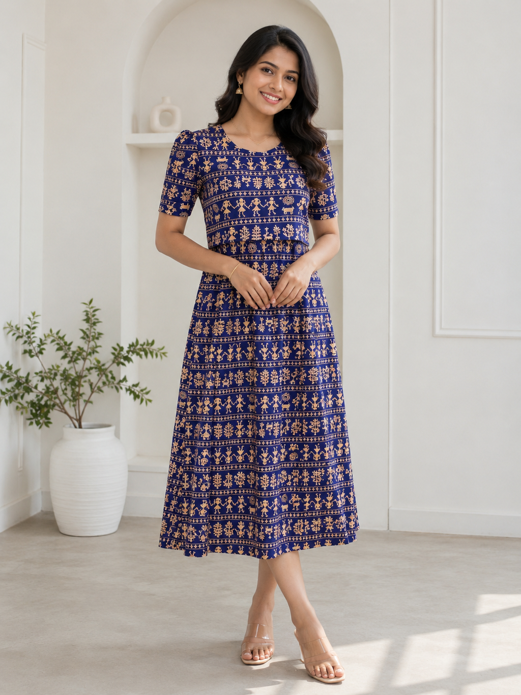 Capri Feeding Wear with Puff Sleeve Navy Folks