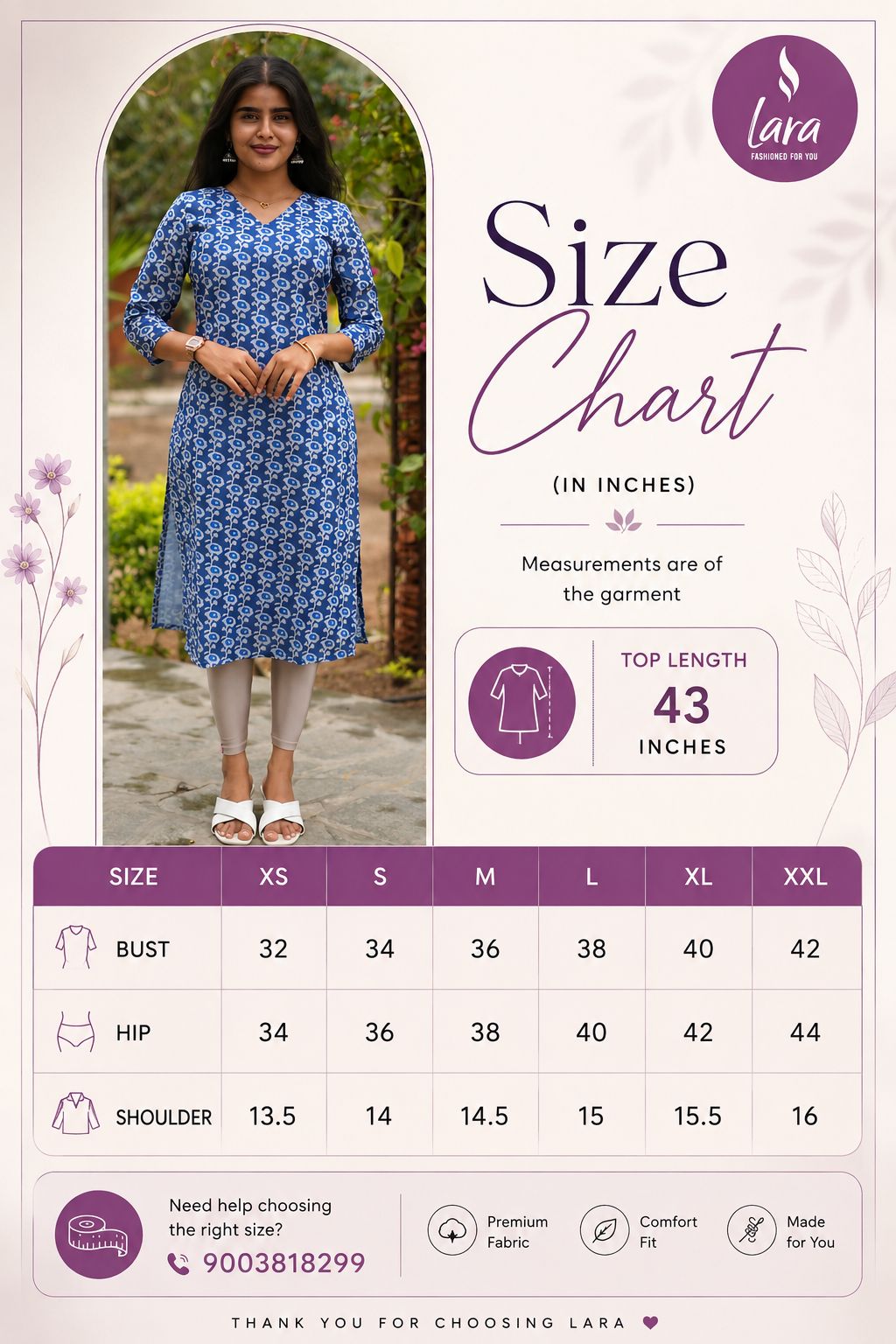 Blue Blossom Printed Straight Kurti Top | TP 01