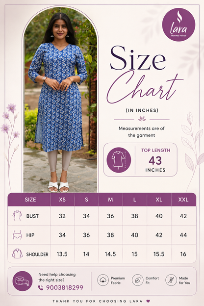 Blue Blossom Printed Straight Kurti Top | TP 01