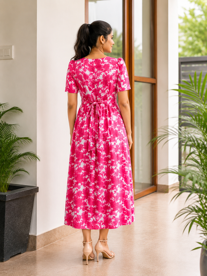 Capri Feeding Wear with Puff Sleeve Pink Dyed