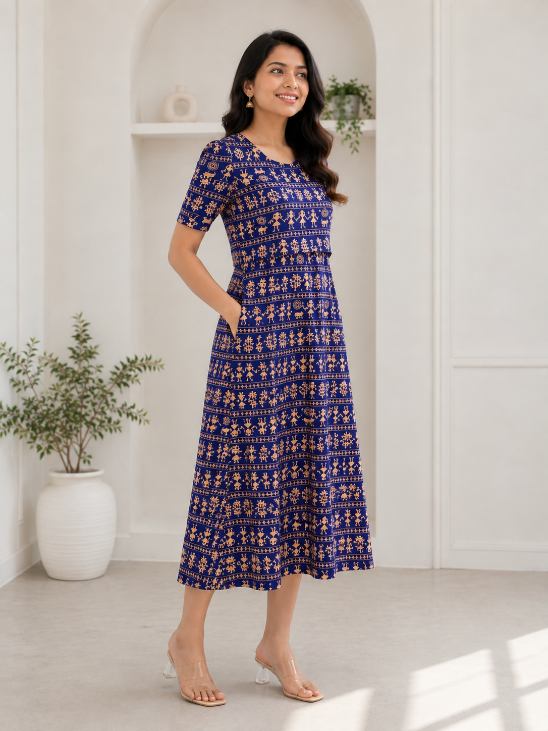Capri Feeding Wear with Puff Sleeve Navy Folks