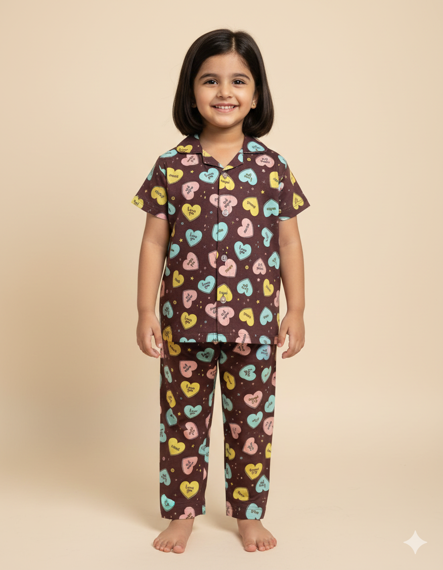 Choco Multi heart Kids Night suit