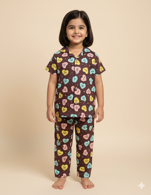 Choco Multi heart Kids Night suit