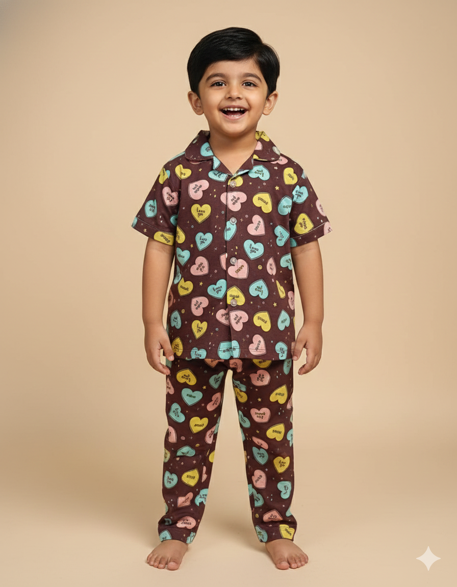 Choco Multi heart Kids Night suit