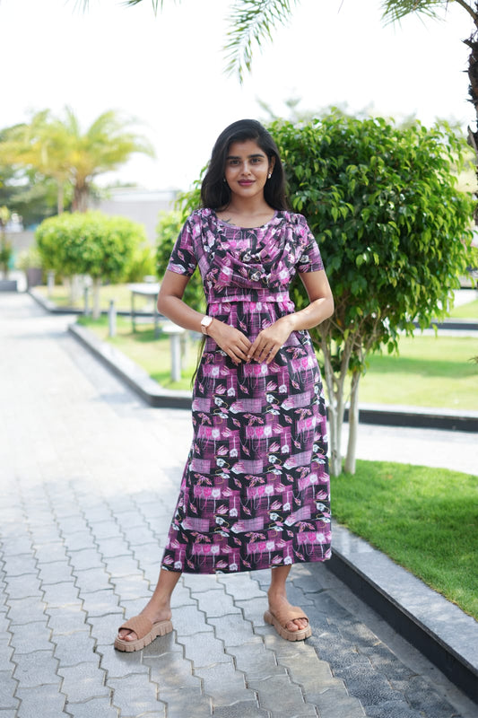 Zipless Maternity Wear Feeding with Shawl plum pink