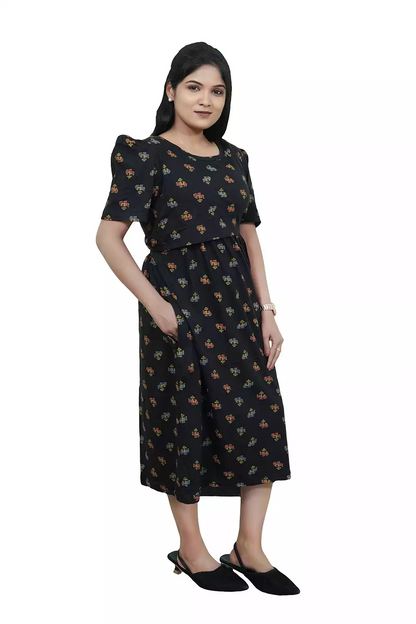 Capri Feeding Wear with Puff Sleeve E Black