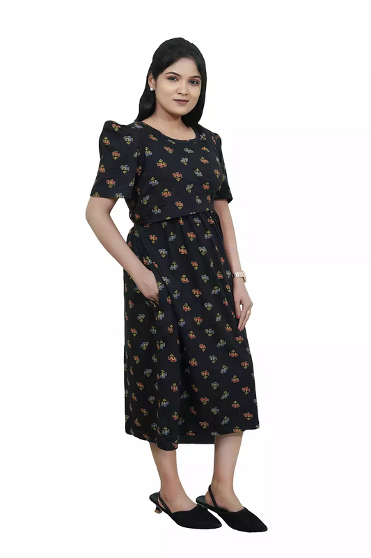 Capri Feeding Wear with Puff Sleeve E Black