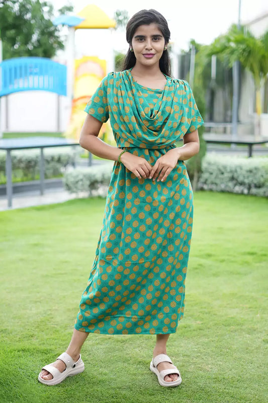 Zipless Maternity Wear Feeding with Shawl Green Sandal