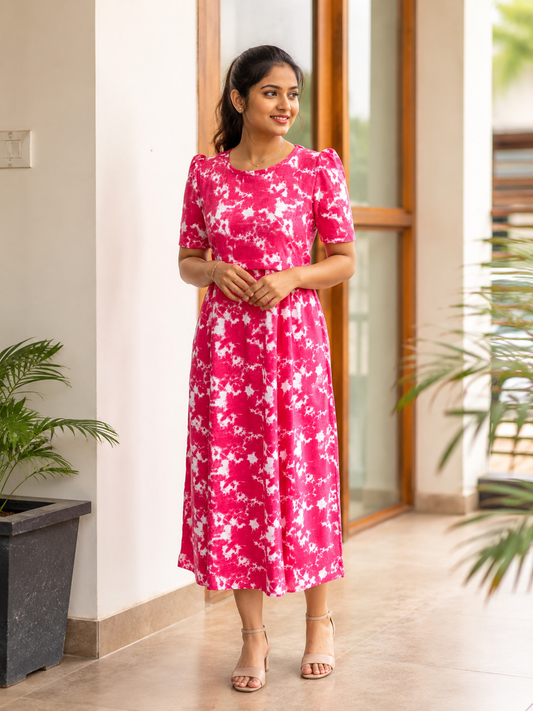Capri Feeding Wear with Puff Sleeve Pink Dyed