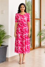 Capri Feeding Wear with Puff Sleeve Pink Dyed