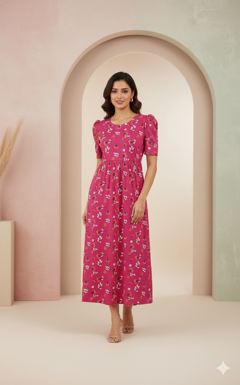 Casual Lounge Wear Non Feeding with puff Fusia Pink