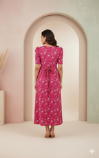 Women’s Printed Fusia Pink & Torquise Heart Maxi Dress Combo