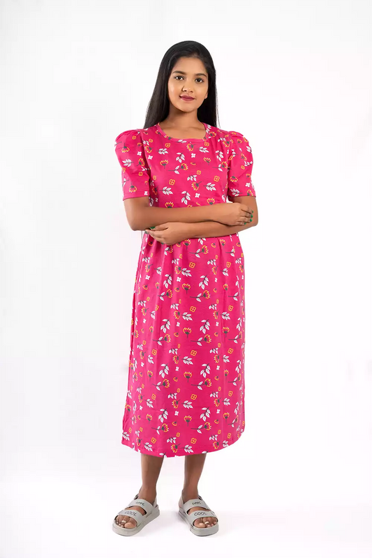 Capri Feeding Wear with Puff Sleeve fuchsia pink