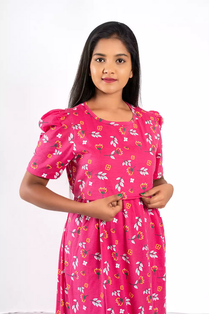 Capri Feeding Wear with Puff Sleeve fuchsia pink