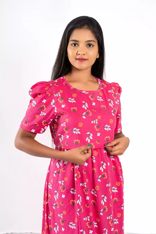 Capri Feeding Wear with Puff Sleeve fuchsia pink