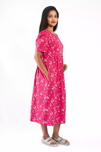 Capri Feeding Wear with Puff Sleeve fuchsia pink