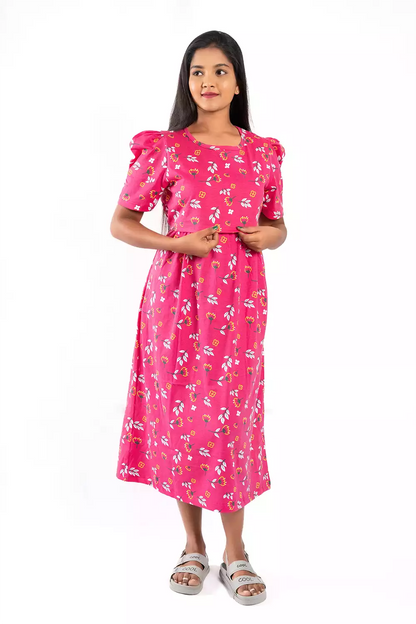 Capri Feeding Wear with Puff Sleeve fuchsia pink
