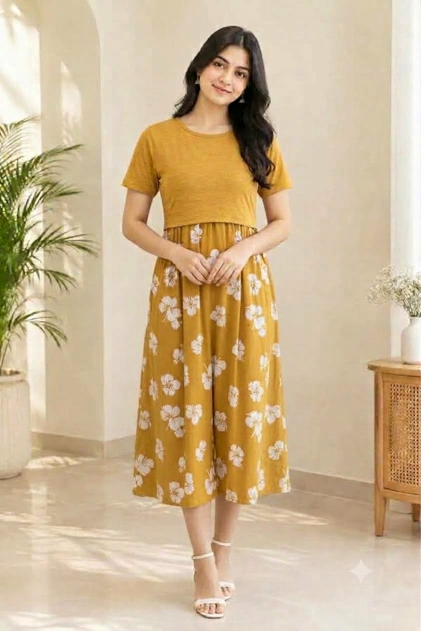 Capri Feeding Wear without Puff Sleeve Plain Golden Petals
